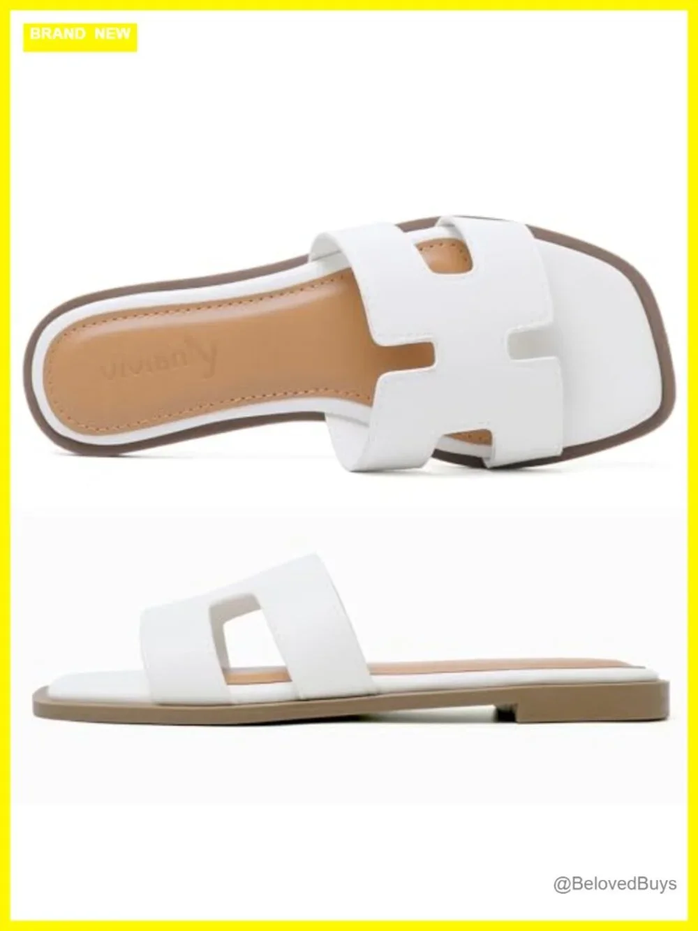 Women's Square Toe Flat Sandals Slip On PU Slides Comfortable Casual Summer